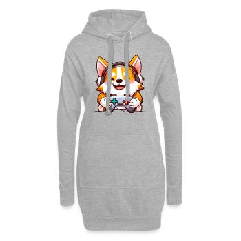 00239 Corgi mit Kopfhörer und Controller - Hoodie-Kleid - Grau meliert - Vorne