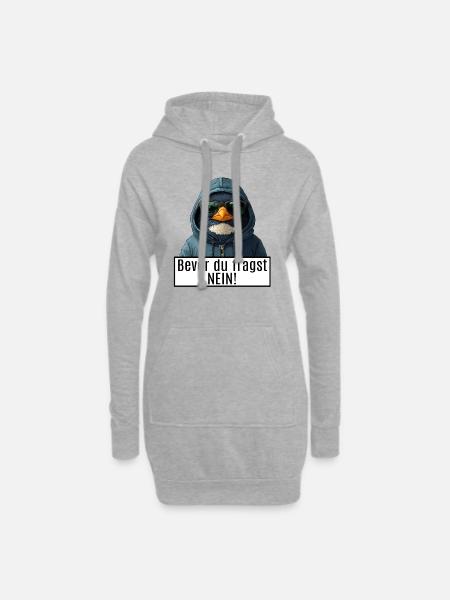 lustiger Spruch mit Pinguin Becor du Fragst Nein - Hoodie-Kleid - Grau meliert