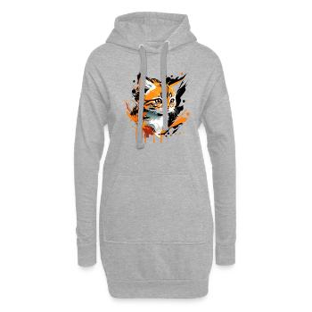 Chaton, Chat - Sweat-shirt à capuche long Femme - gris chiné - Devant