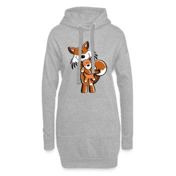 Fuchs mit Babyfuchs - Comic- Geschenk - Kinder - Hoodie-Kleid - Grau meliert - Vorne