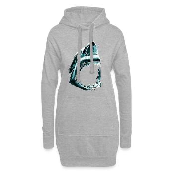 Hai mit aufgerissenem Maul - Hoodie-Kleid - Grau meliert - Vorne