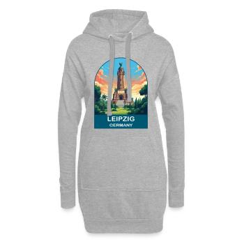 Affiche de voyage vintage du monument de Leipzig, Allemagne - Sweat-shirt à capuche long Femme - gris chiné - Devant