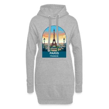 Paris France Affiche de voyage vintage de la Tour Eiffel - Sweat-shirt à capuche long Femme - gris chiné - Devant