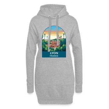 Lyon France City Skyline Vintage Travel Poster - Hoodie Dress - heather grey - Front