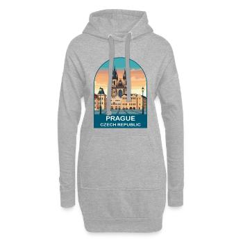 Affiche vintage de Prague République tchèque - Sweat-shirt à capuche long Femme - gris chiné - Devant