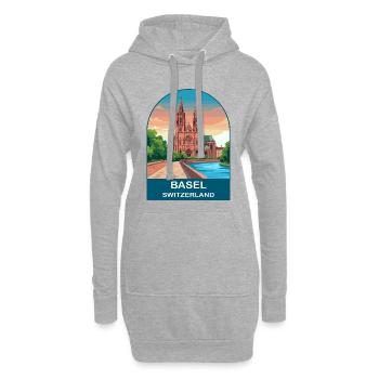Art d’affiches de voyage vintage de Bâle en Suisse - Sweat-shirt à capuche long Femme - gris chiné - Devant