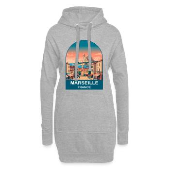 Poster de voyage vintage à Marseille, France, Port City - Sweat-shirt à capuche long Femme - gris chiné - Devant
