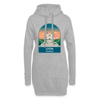 Lyon France City Skyline Vintage Travel Poster - Hoodie Dress - heather grey - Front