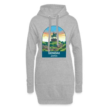 Statue de samouraï au Japon de Sendai Art de voyage vintage - Sweat-shirt à capuche long Femme - gris chiné - Devant