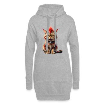 Punk Katze - Hoodie-Kleid - Grau meliert - Vorne