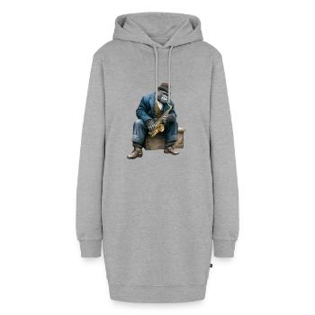 Eleganter Gorilla als Jazz-Musiker mit Saxophon - Hoodie-Kleid - Grau meliert - Vorne