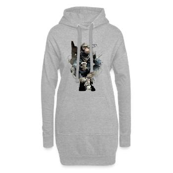 Coffee Chimpanzé en jean : Urban Chill - Sweat-shirt à capuche long Femme - gris chiné - Devant