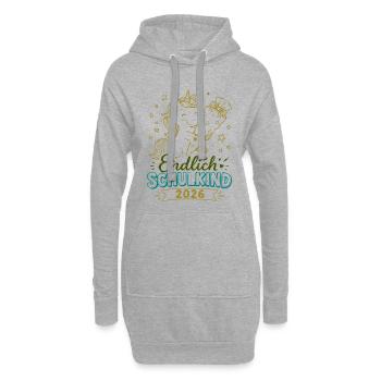 Endlich Schulkind 2026 Unicorn - Hoodie-Kleid - Grau meliert - Vorne