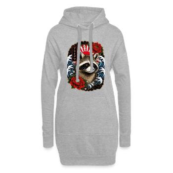 Waschbär im japanischen Irezumi Tattoo Stil - Hoodie-Kleid - Grau meliert - Vorne