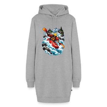 Wildwasser Kajak Abenteuer für Paddler - Hoodie-Kleid - Grau meliert - Vorne - AI Model Female 172 light (172cm)