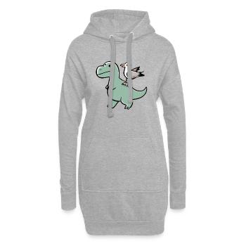 Dinosaure T-Rex Dino vert avec mouette - Sweat-shirt à capuche long Femme - gris chiné - Devant