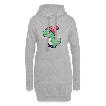 Dinosaure dinosaure T-Rex vert avec bonnet - Sweat-shirt à capuche long Femme - gris chiné - Devant