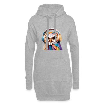 Coole Eule mit Kopfhörer - Hoodie-Kleid - Grau meliert - Vorne