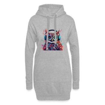 Coole Eule mit Kopfhörer - Hoodie-Kleid - Grau meliert - Vorne