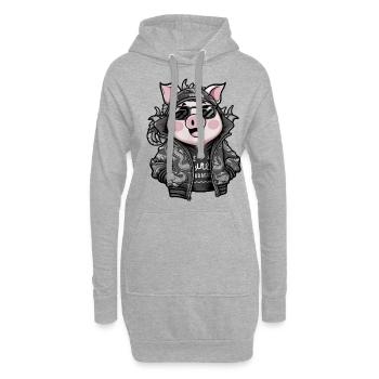 Cochon kawaii avec tenue de dragon cool - Sweat-shirt à capuche long Femme - gris chiné - Devant