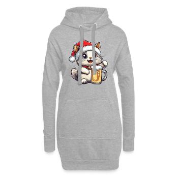 Katze Weihnachten Bier - Hoodie-Kleid - Grau meliert - Vorne