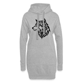 Loup - style tribal - Sweat-shirt à capuche long Femme - gris chiné - Devant