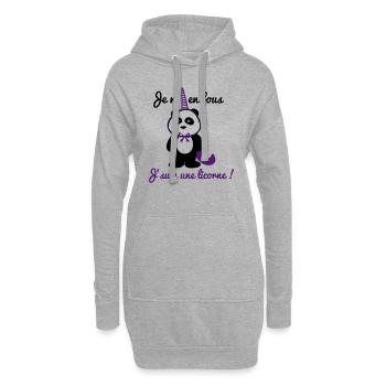 Je m'en fous j'suis une licorne - Panda citations - Sweat-shirt à capuche long Femme - gris chiné - Devant