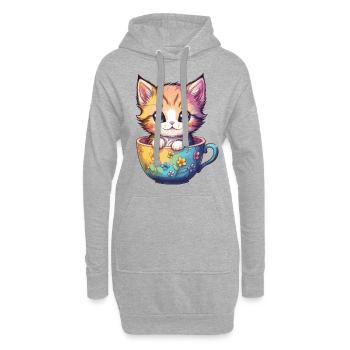 Chaton dans la tasse - Sweat-shirt à capuche long Femme - gris chiné - Devant