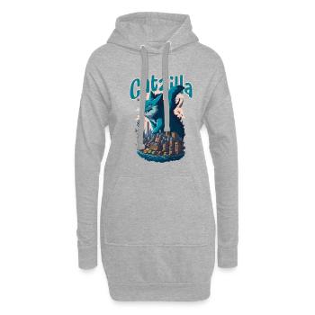 Catzilla Unleashed Funny Cartoon-Style Feline - Hoodie-Kleid - Grau meliert - Vorne