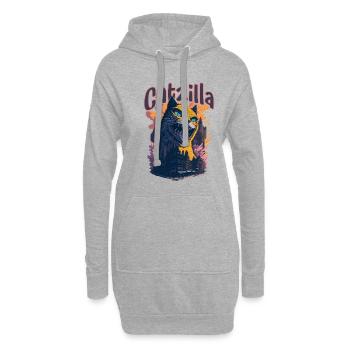 Catzilla Unleashed Funny Cartoon-Style Feline - Hoodie-Kleid - Grau meliert - Vorne
