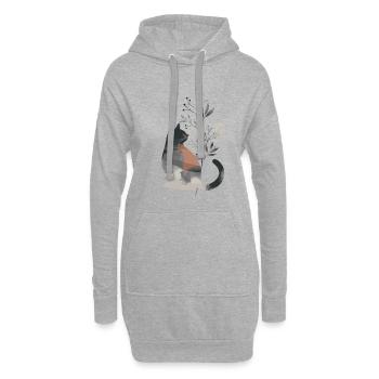 Niedliche skurrile Katzenillustration - Entzückendes Tier - Hoodie-Kleid - Grau meliert - Vorne