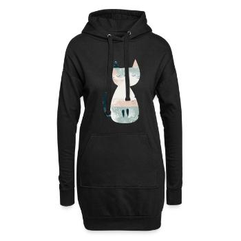 Niedliche skurrile Katzenillustration - Entzückendes Tier - Hoodie-Kleid - Schwarz - Vorne