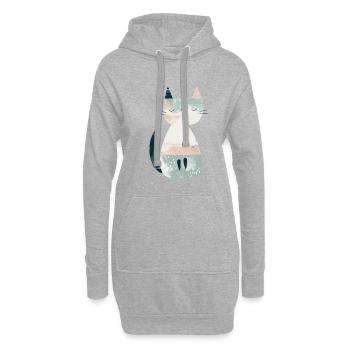 Niedliche skurrile Katzenillustration - Entzückendes Tier - Hoodie-Kleid - Grau meliert - Vorne