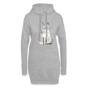 Niedliche skurrile Katzenillustration - Entzückendes Tier - Hoodie-Kleid - Grau meliert - Vorne