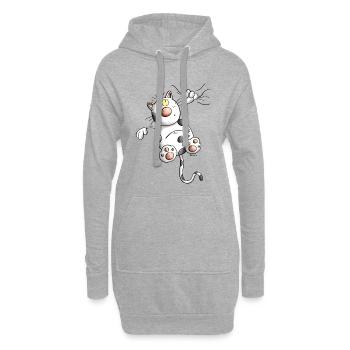 Abenteuerlustige Katze - Hoodie-Kleid - Grau meliert - Vorne