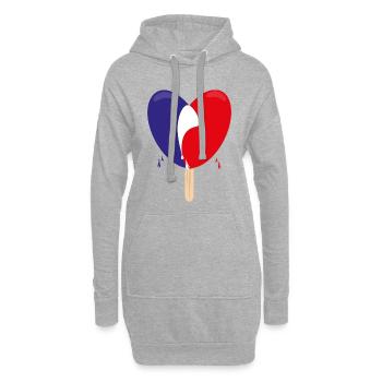Flagge von Frankreich mit Herz. - Hoodie-Kleid - Grau meliert - Vorne