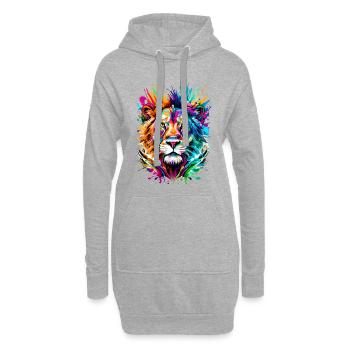 Lion coloré - Tête de lion - signe du zodiaque Lion - Sweat-shirt à capuche long Femme - gris chiné - Devant