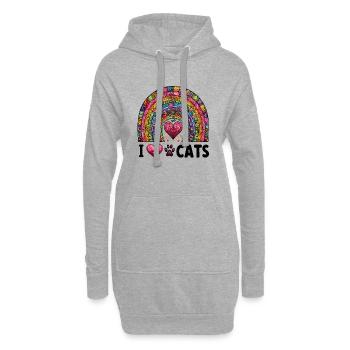 Les chats aiment les pattes arc-en-ciel chat maman animal de compagnie - Sweat-shirt à capuche long Femme - gris chiné - Devant