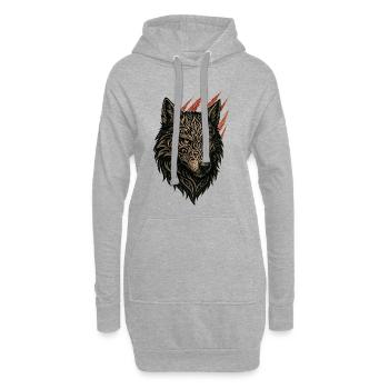 Portrait de loup tribal complexe - Sweat-shirt à capuche long Femme - gris chiné - Devant