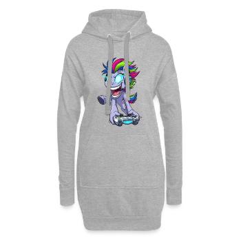 Funkelnder Gaming Pegasus mit Kopfhörer - Hoodie-Kleid - Grau meliert - Vorne