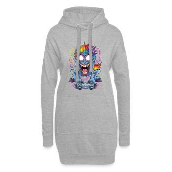 Licorne folle de jeu avec manette Gamer - Sweat-shirt à capuche long Femme - gris chiné - Devant