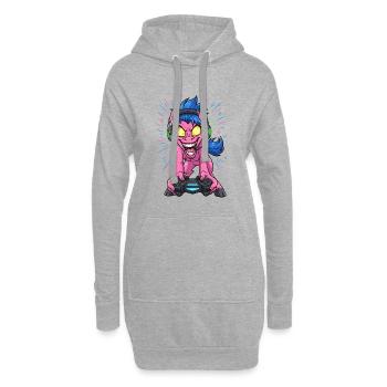 Gamer Pony Neon-Headset mit Blitzfarben Gaming  - Hoodie-Kleid - Grau meliert - Vorne