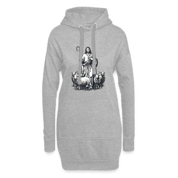 Hirte Jesus mit der Herde - Hoodie-Kleid - Grau meliert - Vorne