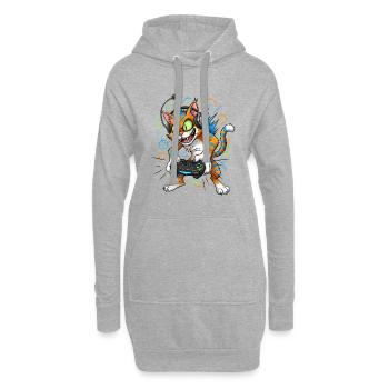 Neon Gaming Katze mit Controller Gamer Kater - Hoodie-Kleid - Grau meliert - Vorne