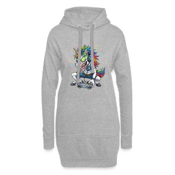 Licorne gaming avec t-shirt gamer en crinière arc-en-ciel - Sweat-shirt à capuche long Femme - gris chiné - Devant