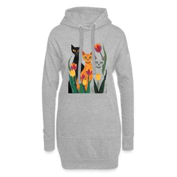 Trois chats stylisés : noir, gris, orange - Sweat-shirt à capuche long Femme - gris chiné - Devant