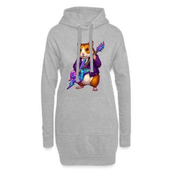 Hamster avec guitare néon en veste en cuir violette - Sweat-shirt à capuche long Femme - gris chiné - Devant