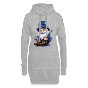 Blauer Waldgnom mit Becher - Hoodie-Kleid - Grau meliert - Vorne