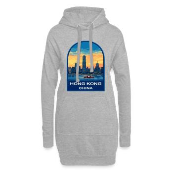 Hong Kong Ferry Skyline Retro Sunset Reiseabzeichen - Hoodie-Kleid - Grau meliert - Vorne