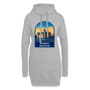 Gent Belgien Schloss Gravensteen Retro Sonnenuntergang Badg - Hoodie-Kleid - Grau meliert - Vorne